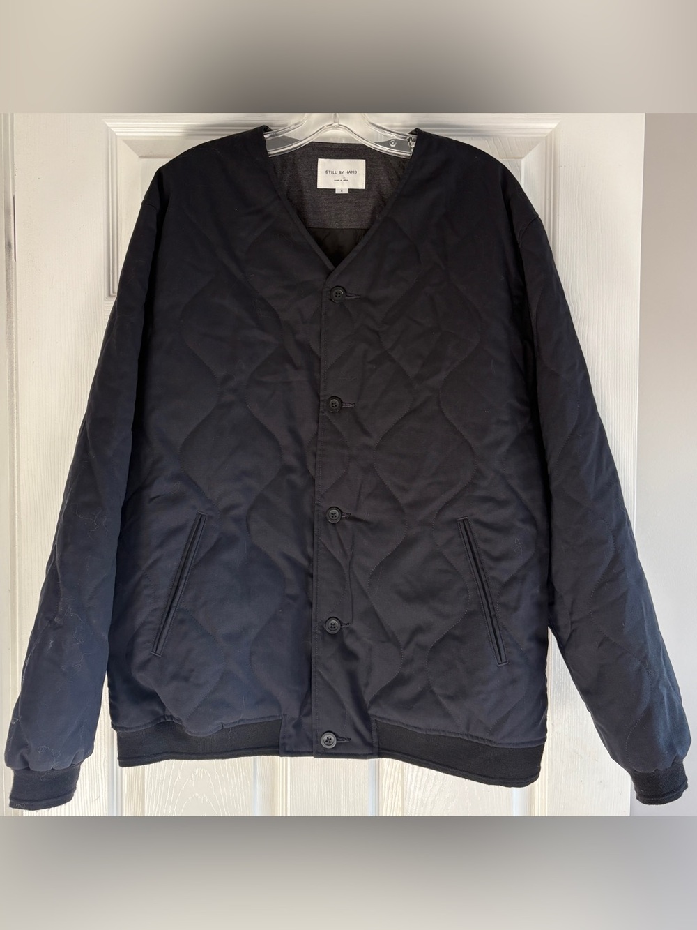 STILL BY HAND Navy Blue Quilted Button Up Jacket Made in Japan 4 Large L